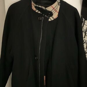 Burberry Black Coat with Classic Plaid Accent